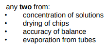 <ul><li><p>Drying of chips</p></li><li><p>Concentration of solutions</p></li></ul><p></p>