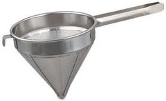 <p>metal cone-shaped sieve</p>