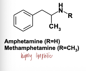 <ul><li><p>highly lipophilic (log P ≥ 2)</p></li><li><p>crosses BBB → increased risk of drug abuse </p></li></ul><p></p>