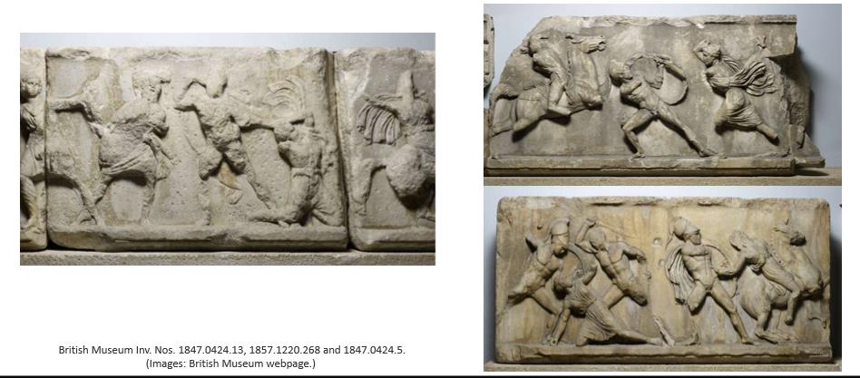 <p>Give detail on this amazonamchy frieze (describing and detailing the different blocks) </p>