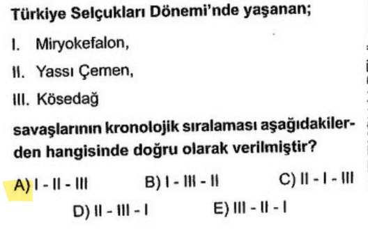 <p><strong>Miryokefalon (1176):</strong> Anadolu'nun Türk yurdu olduğu kesinleşti.</p><p><strong>Yassı Çemen (1230):</strong> Harzemşahlar yenildi (Selçuklu için tampon bölge kalktı).</p><p><strong>Kösedağ (1243):</strong> Moğollar Selçuklu'yu yendi, devlet yıkılma sürecine girdi.</p>