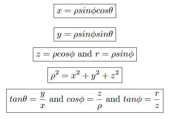 <p>A point is represented by (rho, theta, phi) (Video 25 of Calc 3 Playlist)</p>