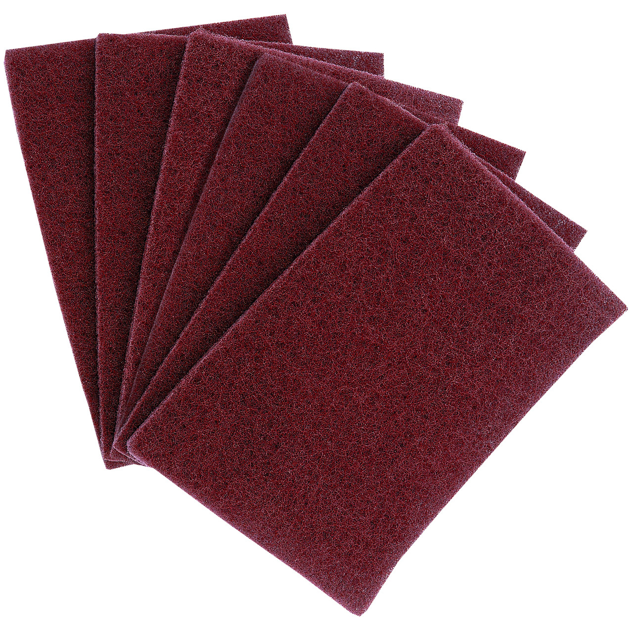 <p>Plastic fiber abrasive pad used for cleaning, scuffing, and finishing metal surfaces; non-rusting, washable, and commonly known as Scotch-Brite pads.</p>