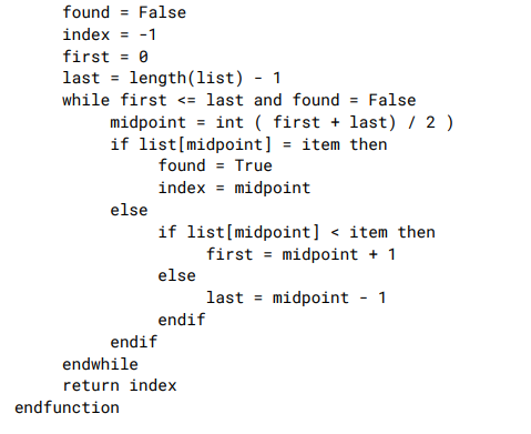 <ul><li><p>algorithm which uses a divide and conquer algorithm </p></li><li><p>splits the list in half </p></li></ul><p></p>