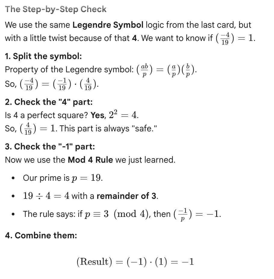 <p>False, need a solution to find n²=-4 (mod 19)</p>