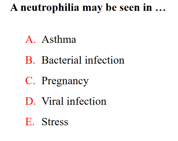 <p>A neutrophillia may be seen in</p>