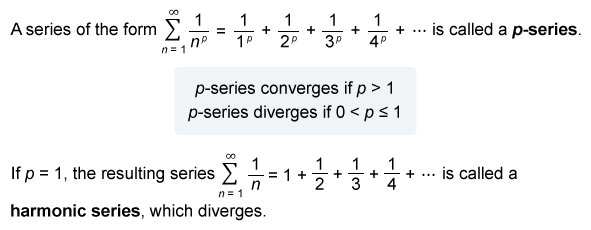 <p>converges if p>1 and diverges if 0<p<1</p>