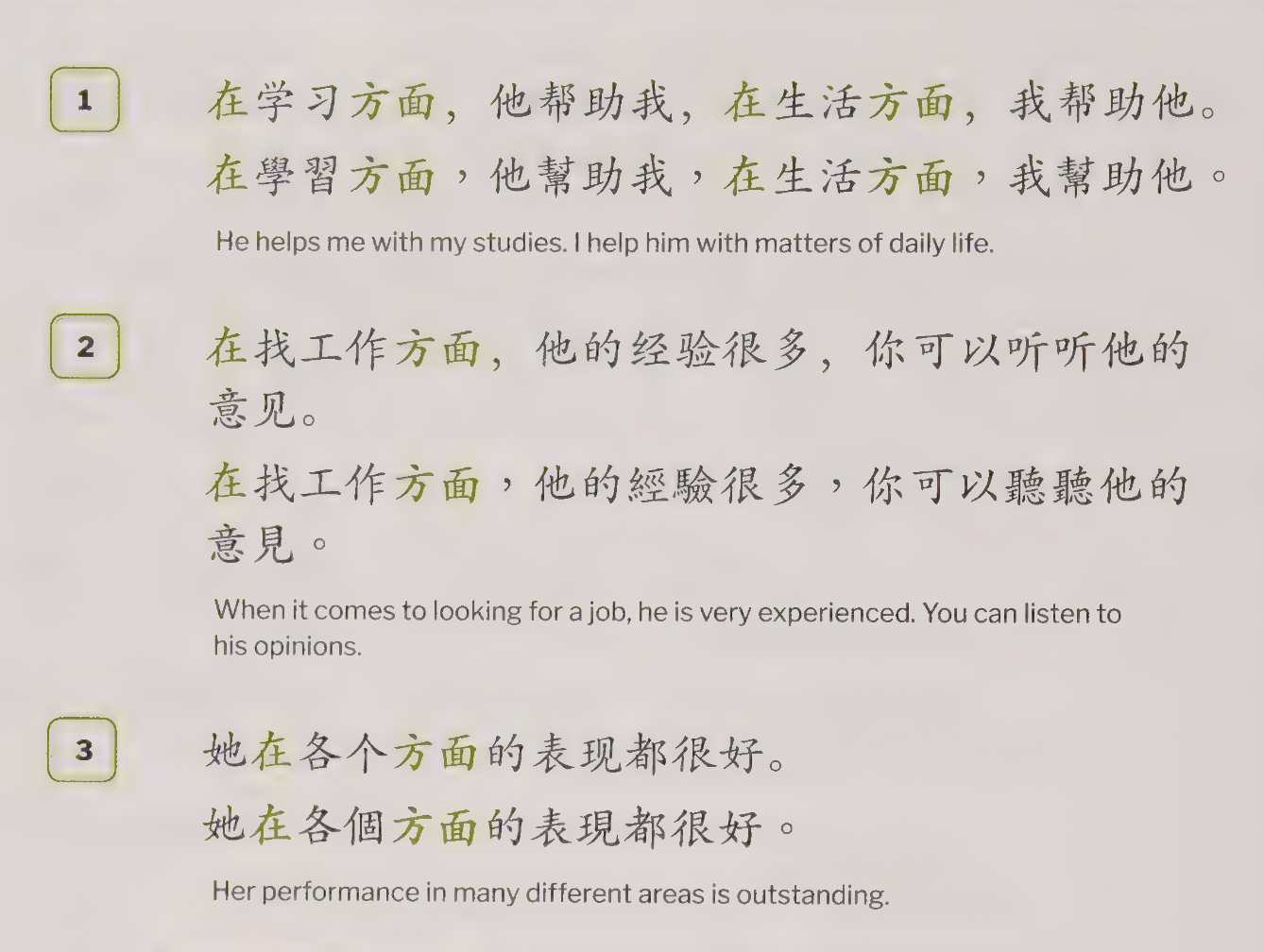 在…方面: in terms of, in the area of.