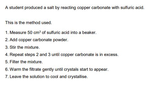 <p>2024: Gove one reason for filtering the mixture in step 5 (1)</p>