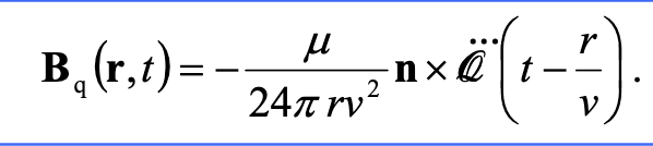 <p>Here Q<sub>j</sub> = sum<sub>j’=1 to 3</sub>  Q<sub>jj’</sub> n<sub>j’</sub> and these Q<sub>jj’</sub> are from Q<sub>jj’</sub> = sum<sub>k</sub> q<sub>k</sub>(3r<sub>j</sub>r<sub>j’</sub> - r<sup>2</sup>δ<sub>jj’</sub>)<sub>k</sub></p>