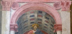 <p>A student compares a Gothic altarpiece with a Renaissance fresco. The Renaissance work is MOST likely to differ because it:</p>
