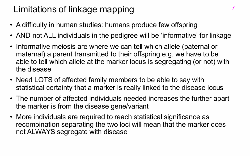 <p>If marker alleles or parental origin cannot be distinguished:</p><p>- It may be impossible to determine which allele was transmitted.</p><p>- That meiosis provides little or no information about co-segregation with disease.</p>