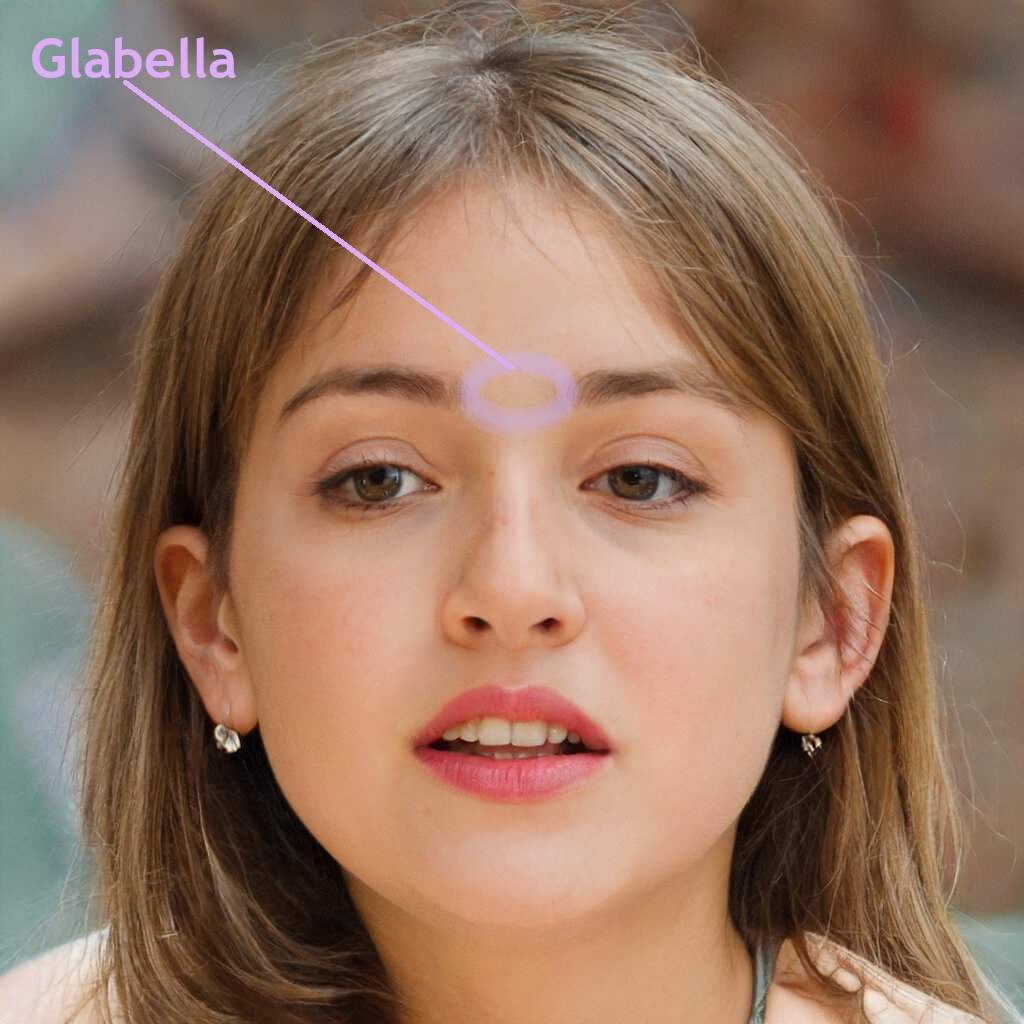 <p>smooth area on the frontal bone, between the eyebrows</p>