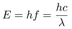 <p>h = planck's constant (a fixed number)</p><p>f = frequency</p><p>c = speed of light</p><p>λ = wavelength</p>