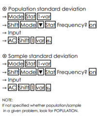 <p>- Population standard deviation</p><p>- Sample standard deviation</p>