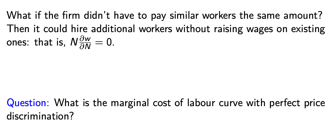 <p>What if the firm didn’t have to pay similar workers the same amount?</p>