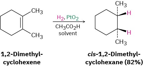<p>Reagents: H2, EtOH, Pd/C or Pd/I</p><p>Product: Cis H atoms bonded to each carbon</p>
