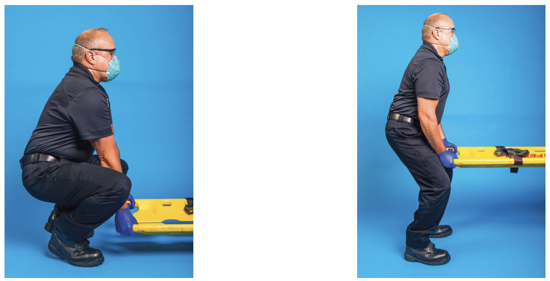 <ol><li><p>Lock your back in a slight curve. Spread and bend your legs. Grasp the backboard, palms up and just in front of you. Balance and center the weight between your arms.</p></li><li><p>Position your feet, straddle the object, and distribute your weight evenly. Lift by straightening your legs, keeping your back locked in. </p></li></ol><p></p>