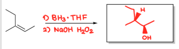 <p>1) BH3•THF, 2) NaOH, H2O2, Anti-Markovnikov, syn-addition, no rearrangement</p>