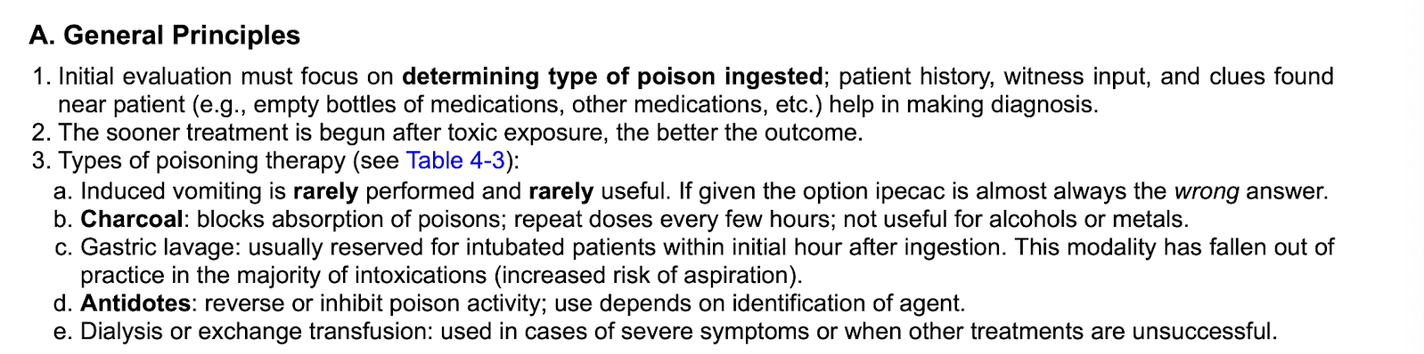 <ol start="4"><li><p>Supportive care includes airway protection, IV hydration, Cardiac support (tx for HTN, Hypotension, arrhythmias); control of seizures is important to adjunct to management of the poison itself </p></li></ol><p></p>