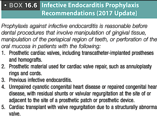 <p>• is an infection of the endocardial surface of the heart (heart valves)</p><p>• caused by bacteremia</p><p>non-antibiotic prophylactic measures: 1. oral hygiene 2. chlorhexidine gluconate rinses</p>