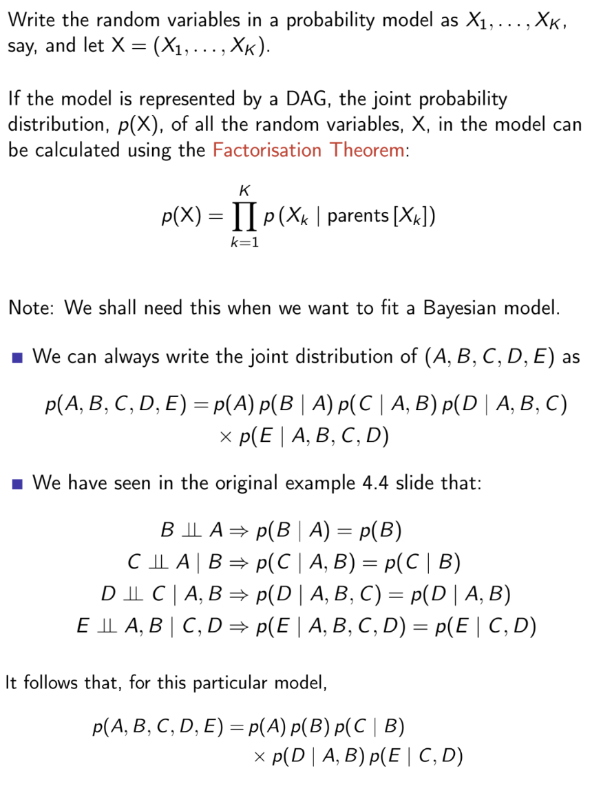 <p>Proceeds from the fact that a variable is conditionally independent of its ancestors given its parents</p>