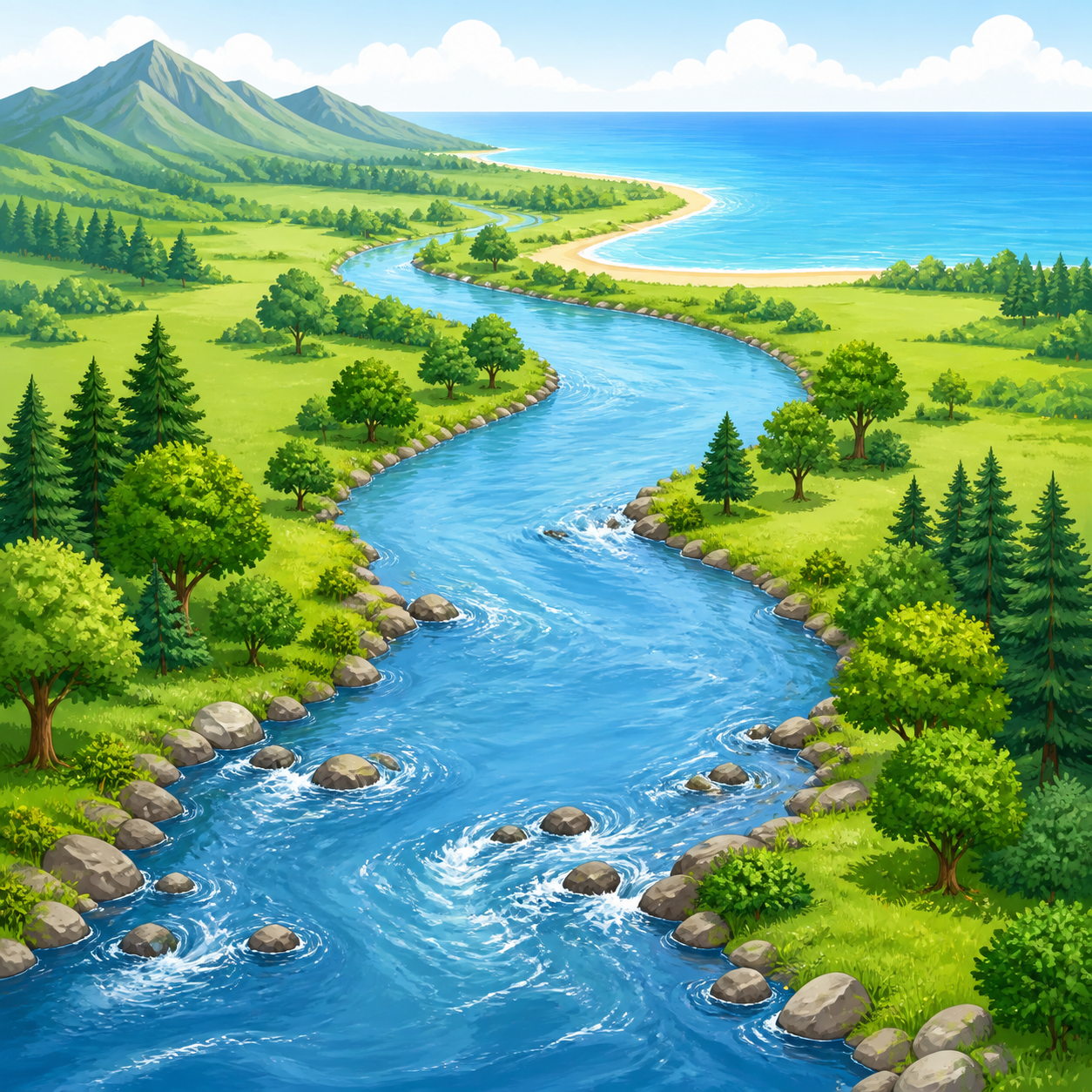 <p>Large bodies of running water that flow across land and into the ocean.</p>