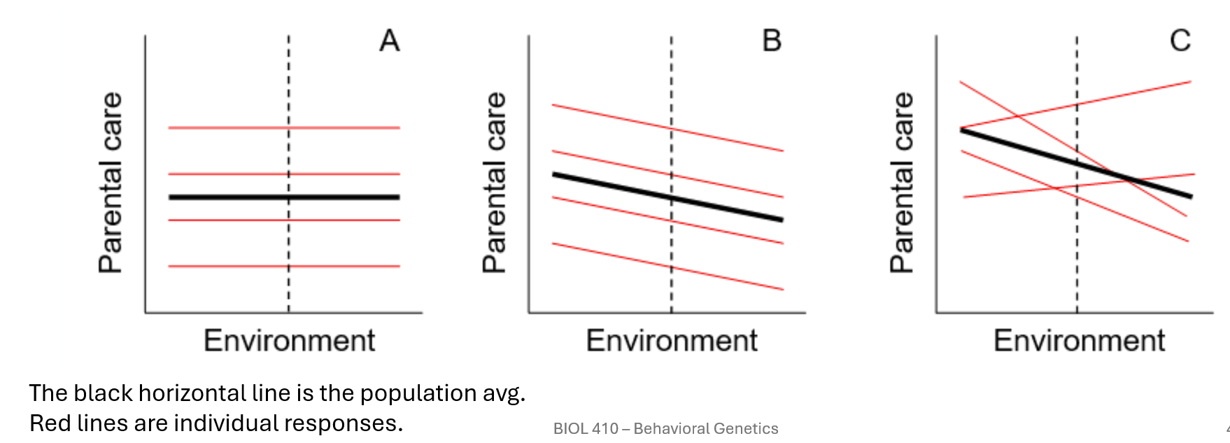 <p>Reaction norm plots (<span>environmental variation, genetic variation, and gene by environment interactions)</span></p>