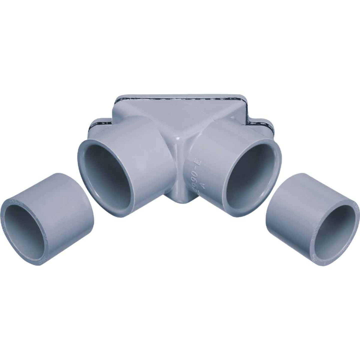 <p>PVC 90-degree conduit elbow with removable cover for wire pulling or splicing access, solvent-welded to conduit and identified by LB or LR configurations.</p>