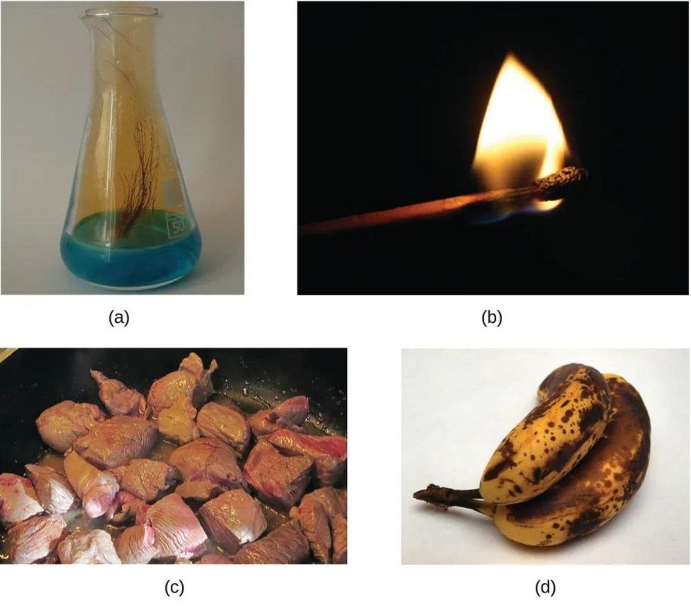 <p>Cooking red meat, which causes oxidation of iron.</p>