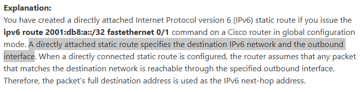 <p><span>a directly attached static route</span></p>