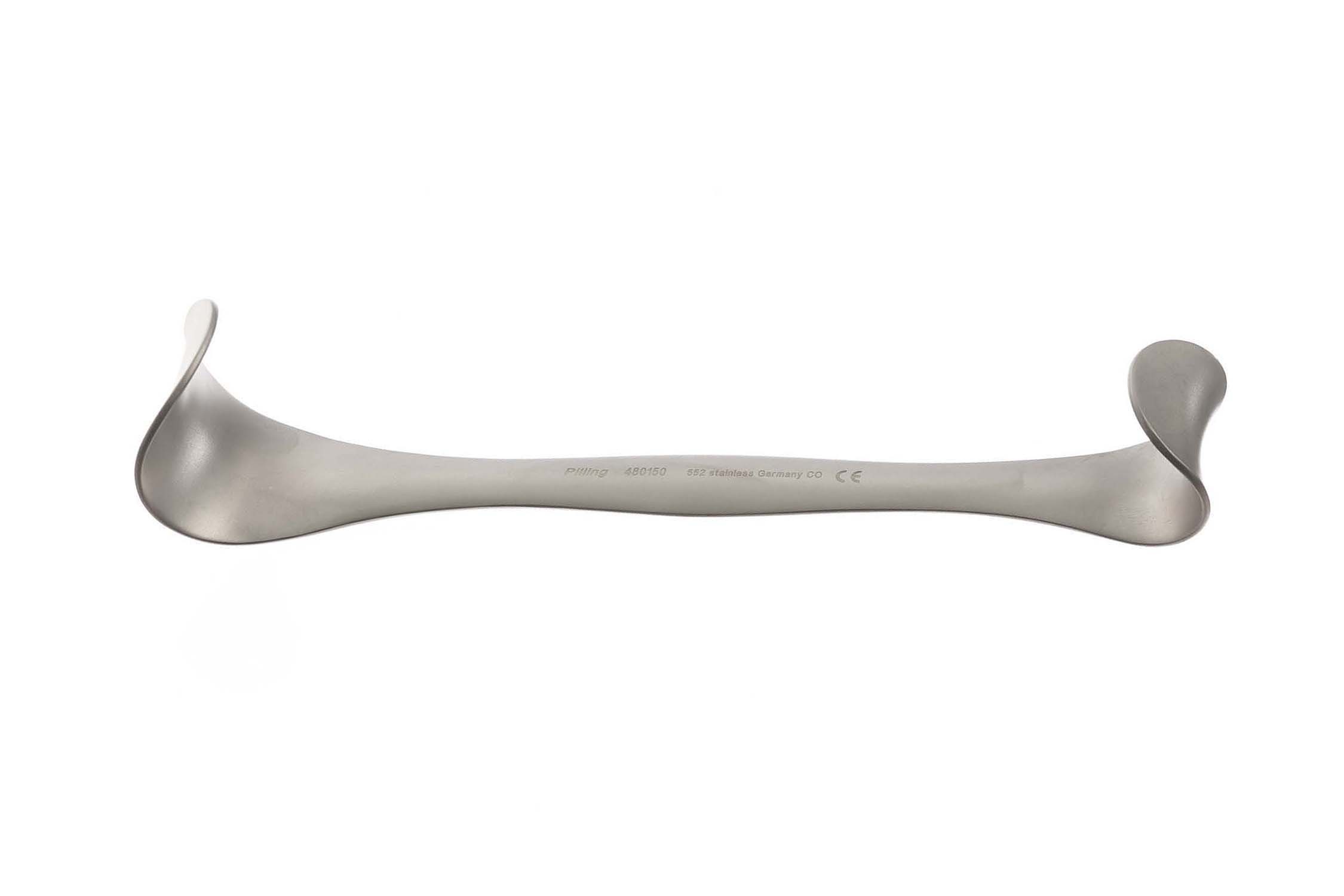 <p>Double-ended knee retractor for exposure and femoral sizing (Land).</p>