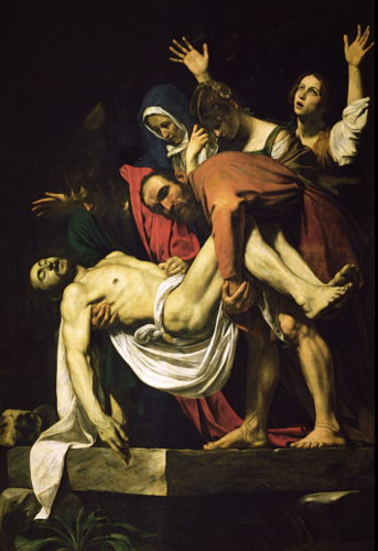 <p>Caravaggio, <em>Entombment</em>, Vittrice Chapel, Chiesa Nuova</p>