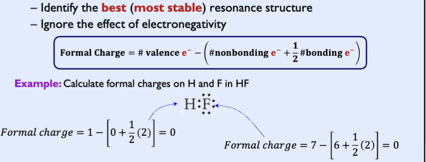 <p>The formal charge is the charge it would be if all bonding electrons were shared equally between the bonded atoms </p>