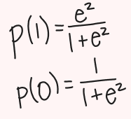 <p>e<sup>z</sup> over 1 + e<sup>z</sup> = P(1)</p><div data-type="horizontalRule"><hr></div><p>1 - P(1) = P(0)</p><div data-type="horizontalRule"><hr></div><p>Determines strongest alignment to DV</p>