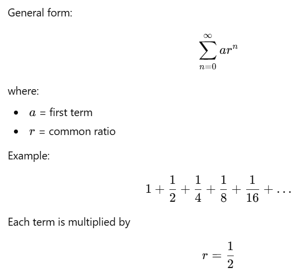 <p>A series that grows by multiplying some sort of n to the exponent.</p>