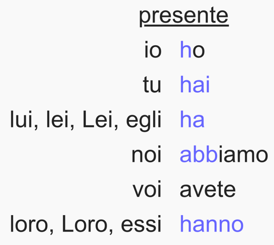 <p>avere</p>