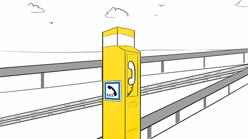 <p style="text-align: left;">Les <strong>bornes d'appel d'urgence</strong> sur l'autoroute sont <strong>situées tous les 2 km </strong></p><p style="text-align: left;"><strong>→ Utilisez de préférence ces bornes</strong><span> parce que </span><strong>vous serez ainsi mis directement en relation avec les secours</strong><span> et ils </span><strong>sauront où vous êtes précisément</strong></p>
