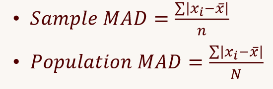 <p>avg of absolute (think absolute value) differences btwn the observations and the mean</p>
