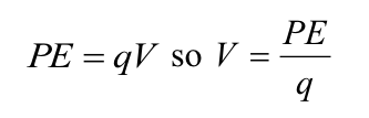 <p>potential energy = charge x voltage </p>