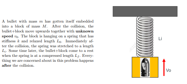 <p>What is the unknown speed v0? Use the same system and surroundings from Part 1. W_total = -mg(L_f-L_i) from a previous problem.</p>
