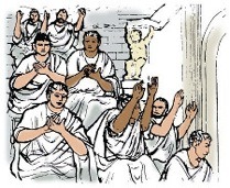 <p>applauds, claps</p>