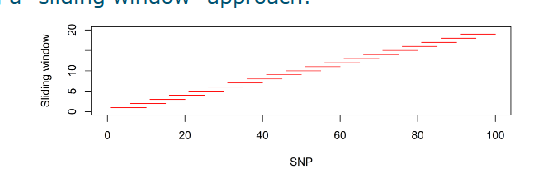 <p>Adjacent loci may have high LD (i.e. r² values close to 1.0)</p><p>How to remove this redundancy?</p><p>Approach</p><ul><li><p>Determine an r² threshold; usually 0.95 or 0.99</p></li><li><p>Remove one SNP from adjacent pairs exceeding the threshold</p><ul><li><p>Using a sliding window approach (see screenshot)</p></li></ul></li></ul><p></p>