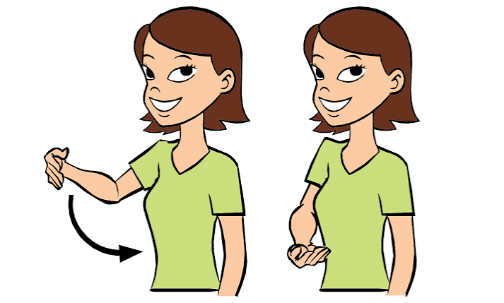 <p>Hand out with palm up, bring to stomach. </p>