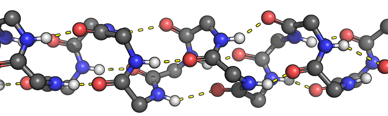 <p>What type of secondary structure is shown below? Side chains have been omitted for clarity. Hydrogen bonds are in yellow.</p>