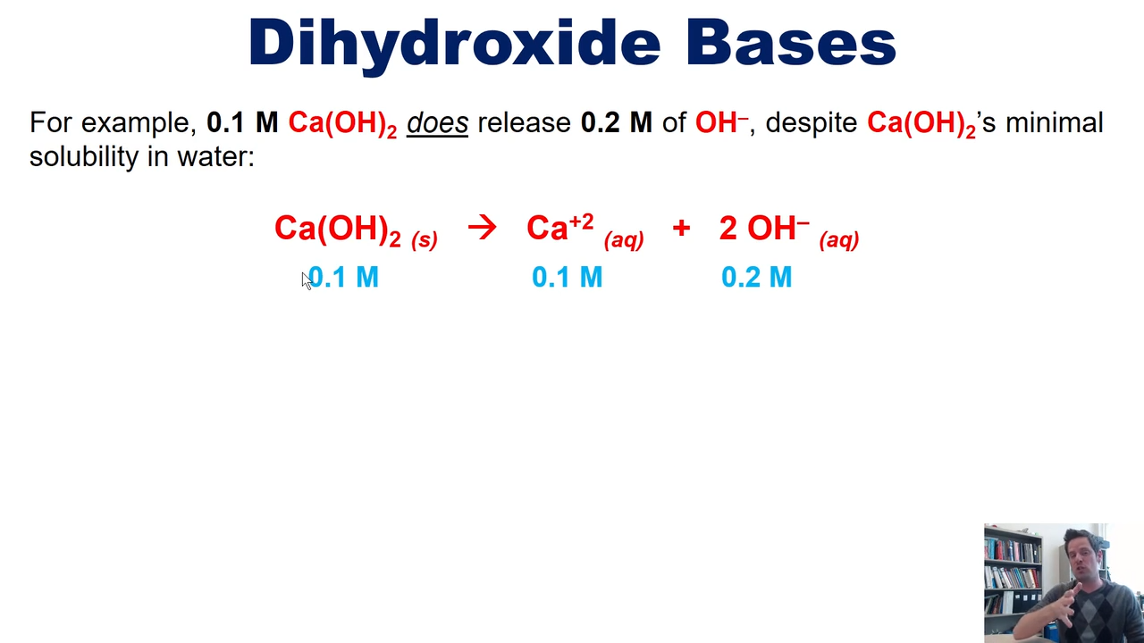 <p>completley dissacociate, producing 0.1 of metal and 0.2 of OH-</p>
