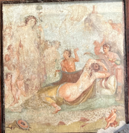 <p>Identify the scene occurring in this wall-painting in <span style="background-color: transparent;">room p of the house of vetti (fourth style) </span></p>