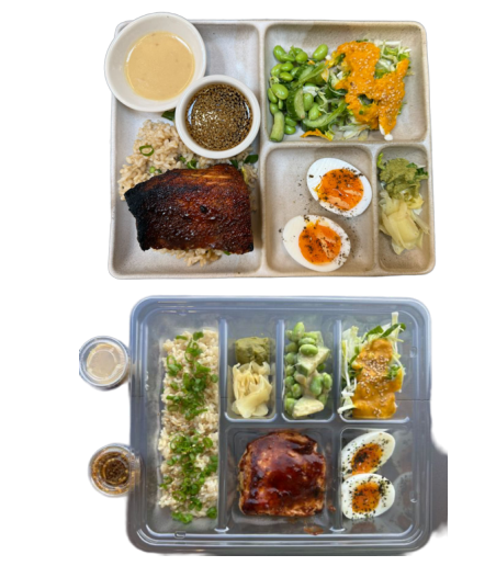 <p>Rooted in tradition, reimagined with a goop twist. Teriyaki glazed salmon, organic brown rice, pickled ginger and wasabi, 7-minute egg, furikake, edamame and cucumber salad, cabbage and bok choy slaw with carrot ginger vinaigrette, toasted sesame seeds, and a side of teriyaki and miso honey vinaigrette. gluten-free, dairy-free, choose tofu to make it vegetarian</p><p>Protein options: Miso Glazed Salmon, Miso Glazed Organic Chicken Breast, BBQ Glazed Tofu</p><p>Modification options: None</p><p>Allergens: Fish, Eggs, Soy, Sesame</p>