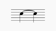 <p>a curved line that connects notes of the SAME pitch; hold for the total combined note value</p>