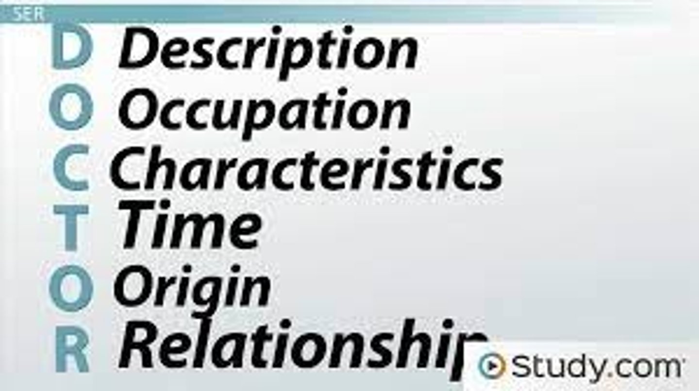 <p>the uses of the verb ser are: DOCTOR (description, occupation, characteristics, time, origen, relation)</p>